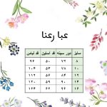 جدول سایزعبا رعنا1404