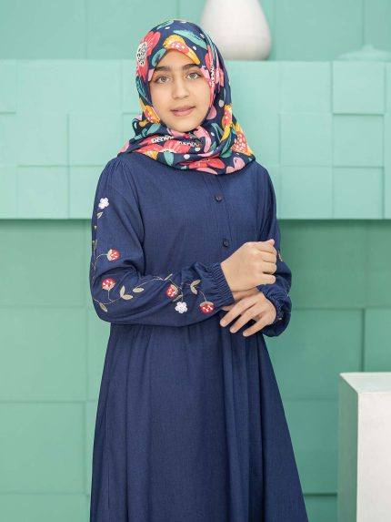 پیراهن عبایی دخترانه قاصدک رنگ جین