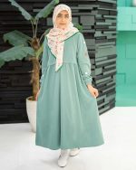 پیراهن عبایی بلند دخترانه قاصدک رنگ سبز